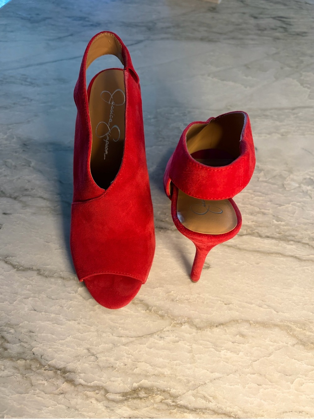 Jessica Simpson Red Suede Open-Toe Stiletto Sandals
